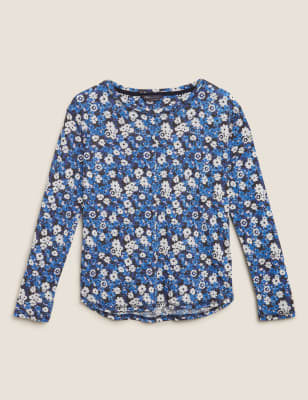 Linen Floral Straight Fit Long Sleeve Top