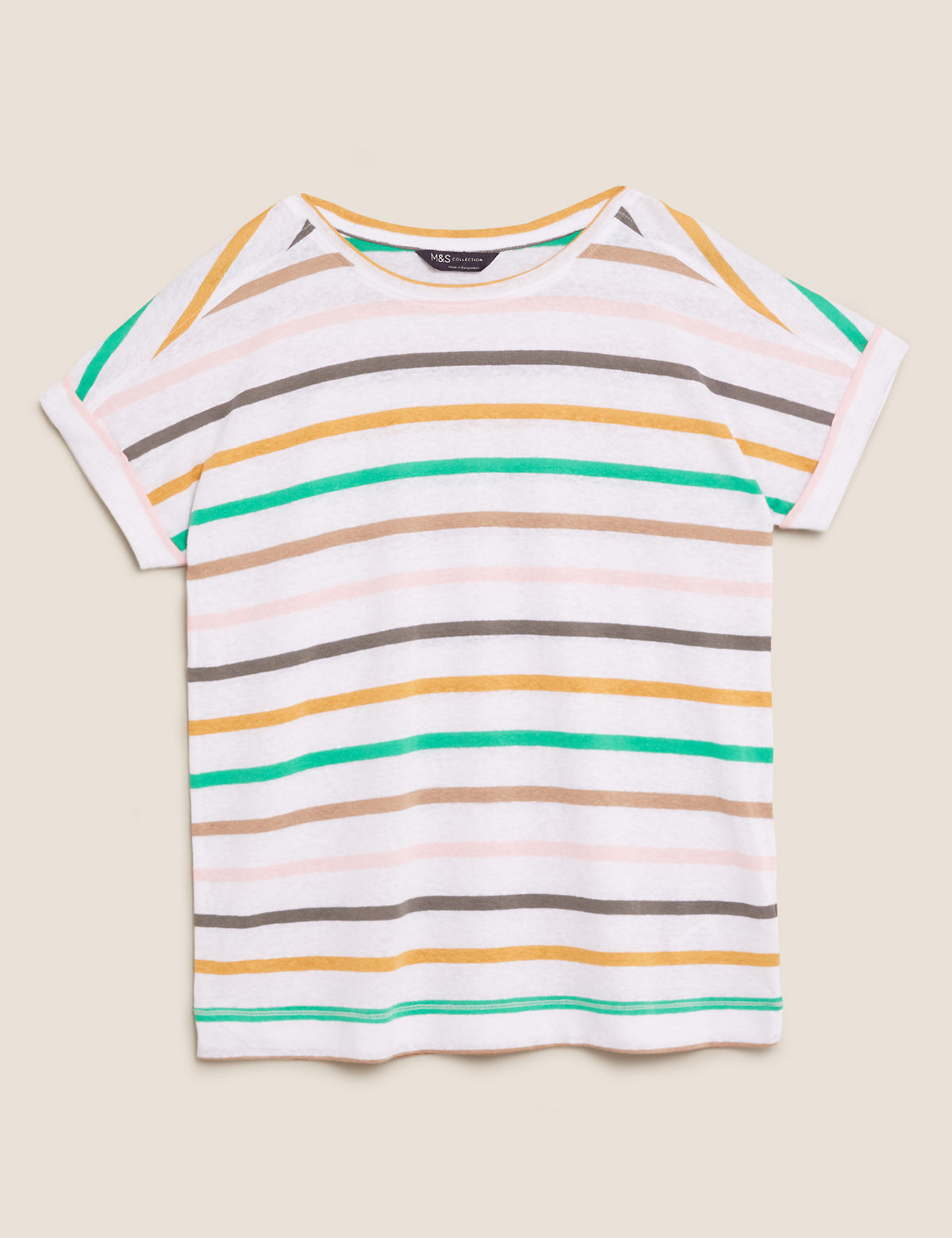 Linen Striped Crew Neck T-Shirt