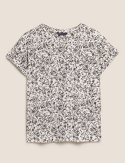 Linen Animal Print Crew Neck T-Shirt