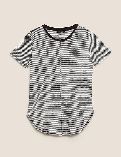 Pure Cotton Striped Longline T-Shirt