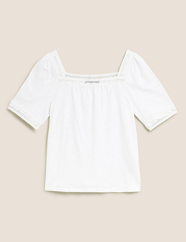 Pure Cotton Embroidered Square Neck Top - RS