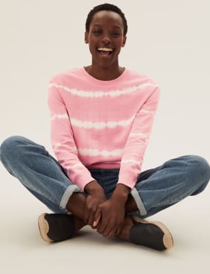 

Womens M&S Collection Pure Cotton Tie-Dye Crew Neck Sweatshirt - Pink Mix, Pink Mix