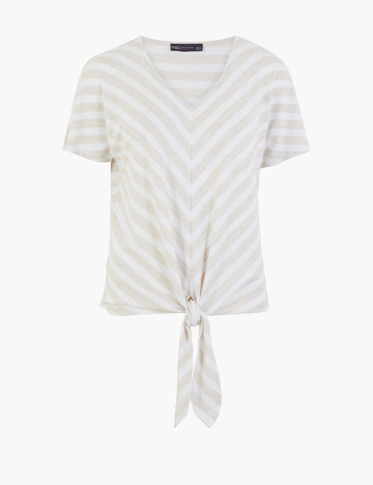 Striped V-Neck Relaxed Short Sleeve Top