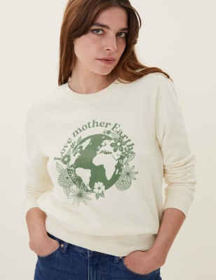 

Womens M&S Collection Cotton Rich Earth Slogan Sweatshirt - Cream Mix, Cream Mix