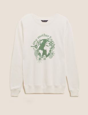 M&S Womens Cotton Rich Earth Slogan Sweatshirt
