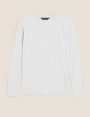 M&S Womens Pure Cotton Crew Neck Long Sleeve Top