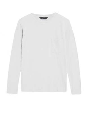

Womens M&S Collection Pure Cotton Crew Neck Long Sleeve Top - Soft White, Soft White
