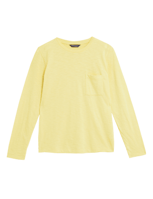 

Womens M&S Collection Langarmoberteil aus reiner Baumwolle mit Rundhalsausschnitt - Yellow, Yellow