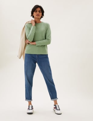 

Womens M&S Collection Pure Cotton Crew Neck Long Sleeve Top - Moss Green, Moss Green