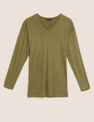 M&S Womens Relaxed Longline Long Sleeve Top
