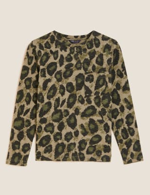 Pure Cotton Animal Print Long Sleeve Top