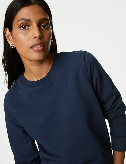 Marks And Spencer Womens M&S Collection The Cotton Rich Crew Neck Sweatshirt - Navy, Navy