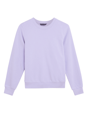 

Womens M&S Collection Sweatshirt mit hohem Baumwollanteil und Rundhalsausschnitt - Light Lilac, Light Lilac