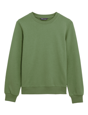 

Womens M&S Collection The Cotton Rich Crew Neck Sweatshirt - Olive, Olive