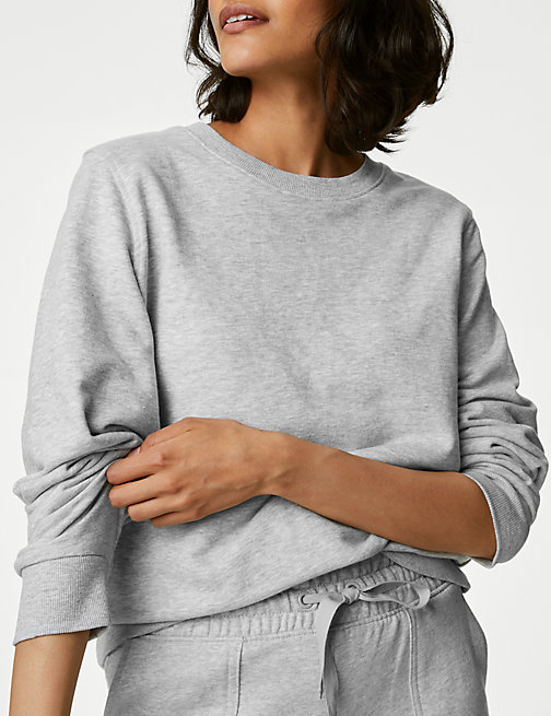 Marks And Spencer Womens M&S Collection The Cotton Rich Crew Neck Sweatshirt - Grey Marl, Grey Marl