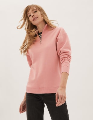 

Womens M&S Collection Bequemes Sweatshirt mit hohem Baumwollanteil und hohem Ausschnitt - Dusky Pink, Dusky Pink
