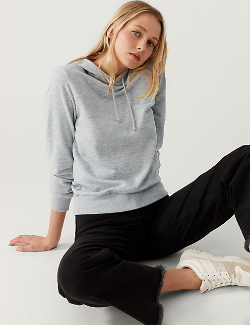 Marks And Spencer Womens M&S Collection The Cotton Rich Hoodie - Grey Marl, Grey Marl