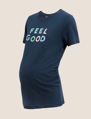 M&S Womens Maternity Pure Cotton Slogan T-Shirt