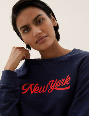 

Womens M&S Collection Sweatshirt aus reiner Baumwolle - Navy Mix, Navy Mix