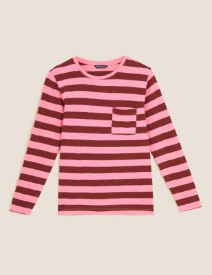 M&S Womens Pure Cotton Striped Long Sleeve Top