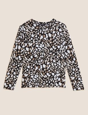 M&S Womens Pure Cotton Printed Long Sleeve Top
