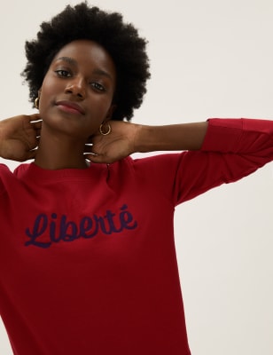 

Womens M&S Collection Sweatshirt mit hohem Baumwollanteil und Schriftzug - Deep Red, Deep Red