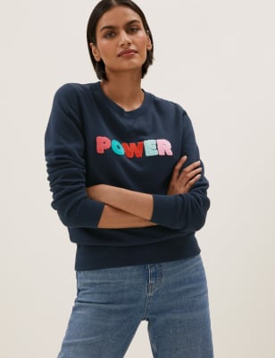 

Womens M&S Collection Cotton Rich Slogan Sweatshirt - Navy Mix, Navy Mix