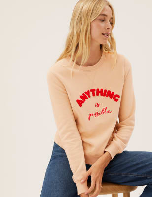

Womens M&S Collection Sweatshirt mit hohem Baumwollanteil und Schriftzug - Light Tan Mix, Light Tan Mix