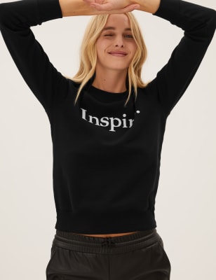 

Womens M&S Collection Sweatshirt mit hohem Baumwollanteil und Schriftzug - White Mix, White Mix
