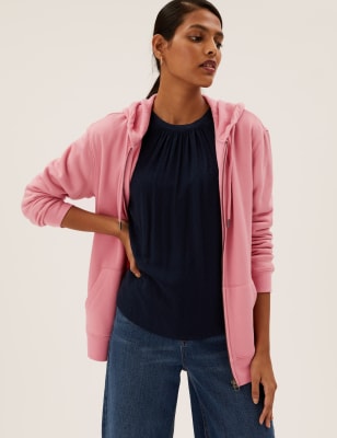 

M&S Collection Sudadera con capucha con diseño largo de algodón con cremalleraWomens - Dusky Pink, Dusky Pink