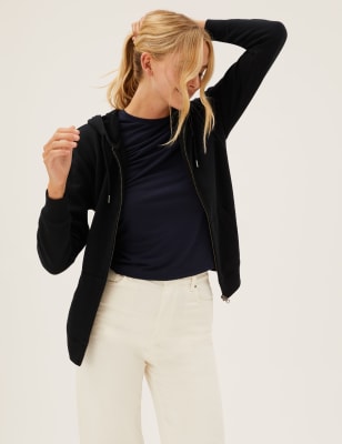 

M&S Collection Sudadera con capucha con diseño largo de algodón con cremalleraWomens - Black, Black