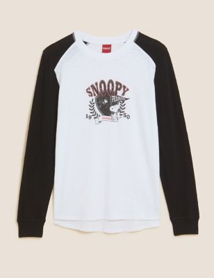 M&S Womens Pure Cotton Snoopy  Long Sleeve Top