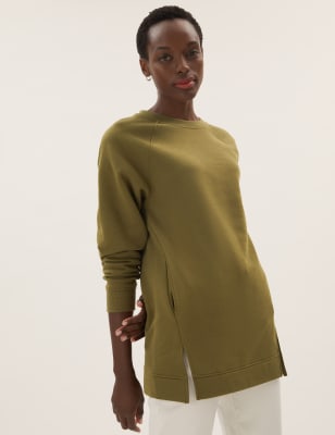 

Womens M&S Collection Cotton Rich Longline Sweatshirt - Moss, Moss
