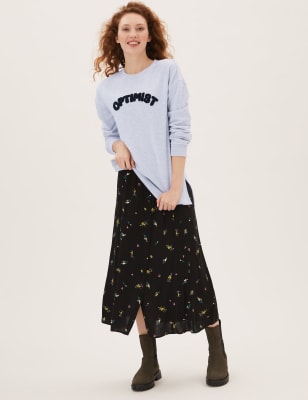 

M&S Collection Sudadera larga con texto 100% algodónWomens - Grey Marl, Grey Marl