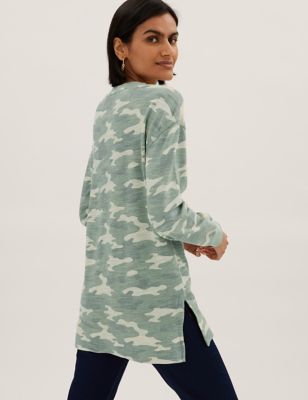 

Womens M&S Collection Pure Cotton Printed Longline Sweatshirt - Green Mix, Green Mix