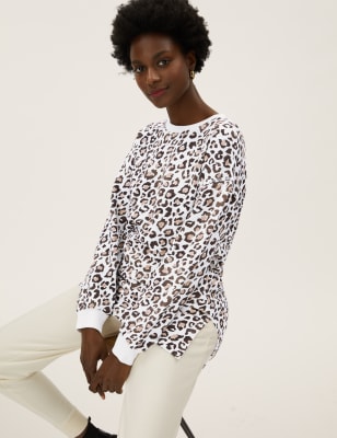 

M&S Collection Sudadera larga 100% algodón estampadaWomens - Cream Mix, Cream Mix