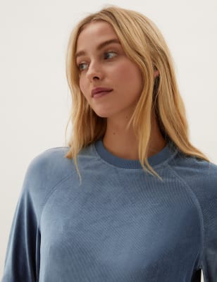 

M&S Collection Sudadera de manga larga de terciopelo con escote cerradoWomens - Air Force Blue, Air Force Blue