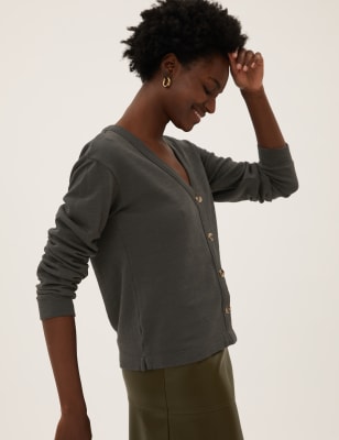 

Womens M&S Collection Strickjacke aus reinem Baumwolljersey - Charcoal, Charcoal