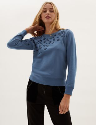 

Womens M&S Collection Cotton Rich Embroidered Sweatshirt - Air Force Blue, Air Force Blue