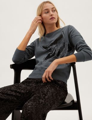 

Womens M&S Collection Cotton Rich Embroidered Sweatshirt - Black Mix, Black Mix