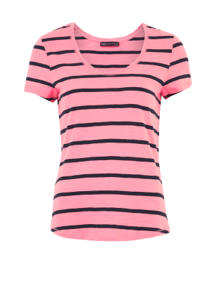

Womens M&S Collection Pure Cotton Striped Scoop Neck T-Shirt - Pink Mix, Pink Mix