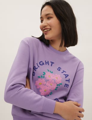 

Womens M&S Collection Cotton Rich Slogan Crew Neck Sweatshirt - Purple Mix, Purple Mix