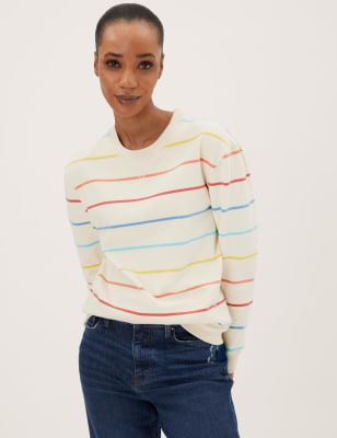 

Womens M&S Collection Cotton Rich Striped Crew Neck Sweatshirt - Multi, Multi