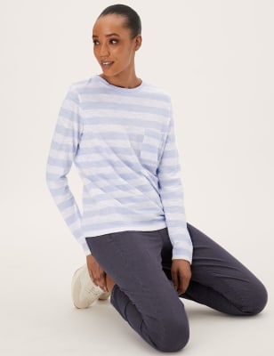 

Womens M&S Collection Pure Cotton Striped Long Sleeve Top - Blue Mix, Blue Mix