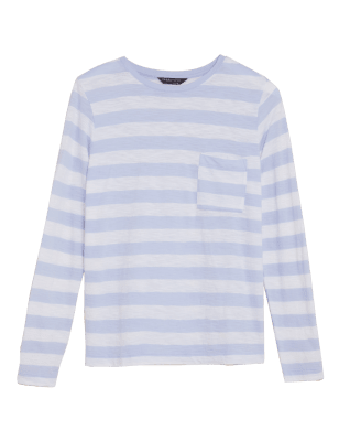 

Womens M&S Collection Pure Cotton Striped Long Sleeve Top - Blue Mix, Blue Mix