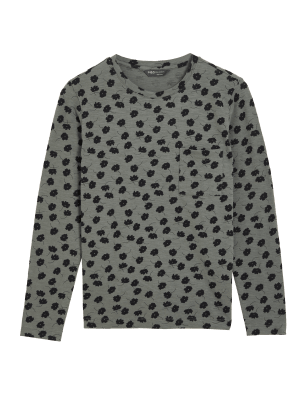 

Womens M&S Collection Langarm-Oberteil aus reiner Baumwolle mit Blumenmuster - Khaki Mix, Khaki Mix