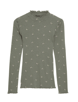 

M&S Collection Top acanalado floral 100% algodónWomens - Khaki Mix, Khaki Mix