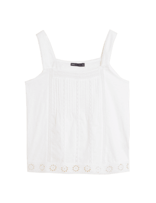 

M&S Collection Top sin mangas estilo camisola 100% algodón con bordadoWomens - Soft White, Soft White