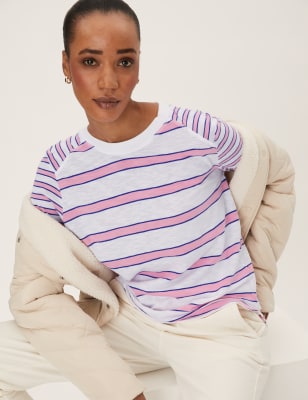 

Womens M&S Collection Pure Cotton Striped Long Sleeve Top - Blue Mix, Blue Mix