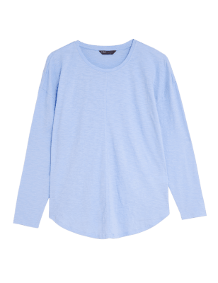 Womens M&S Collection Pure Cotton Long Sleeve Longline Top - Cornflower